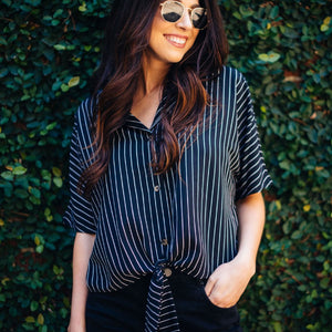 Striped Pajama Tie Front Top
