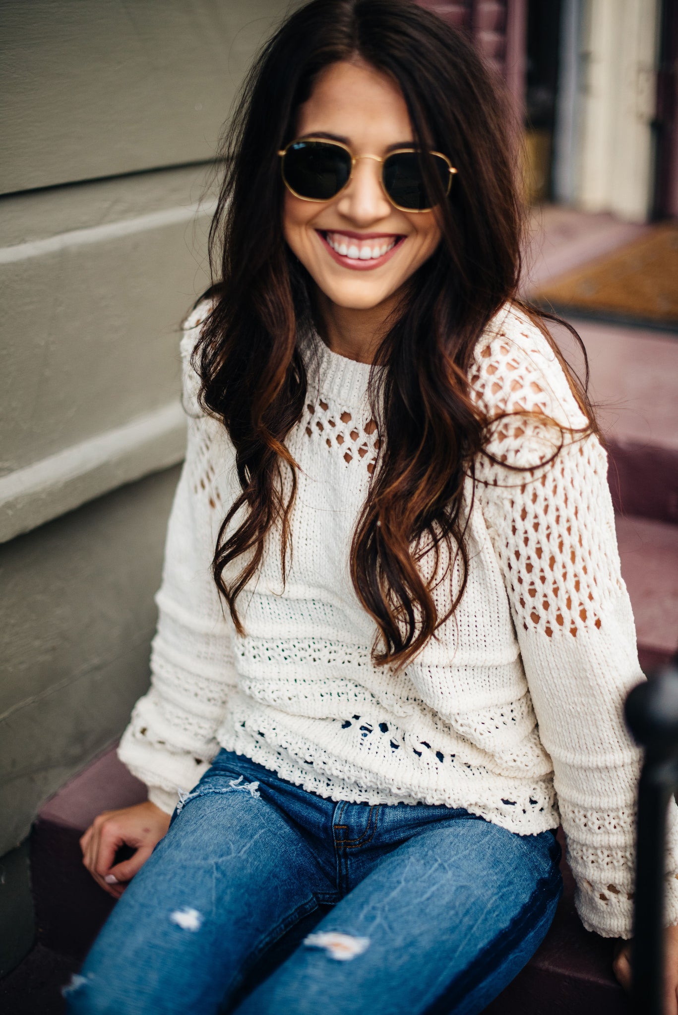 Cream Crochet Chenille Sweater