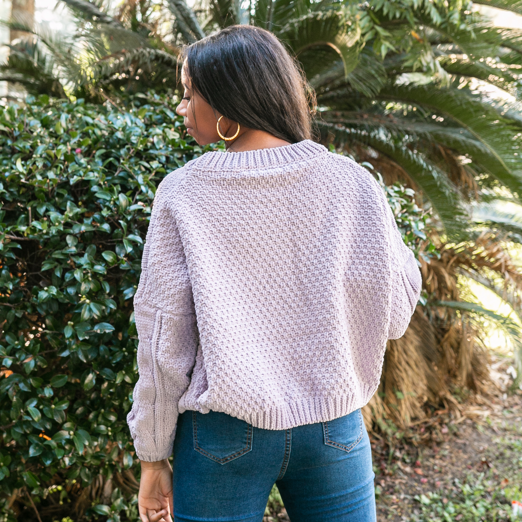 Lavender Crop Cable Knit Sweater