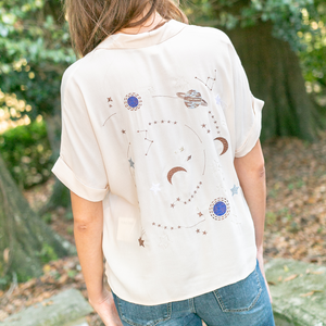 Metallic Space Button Up