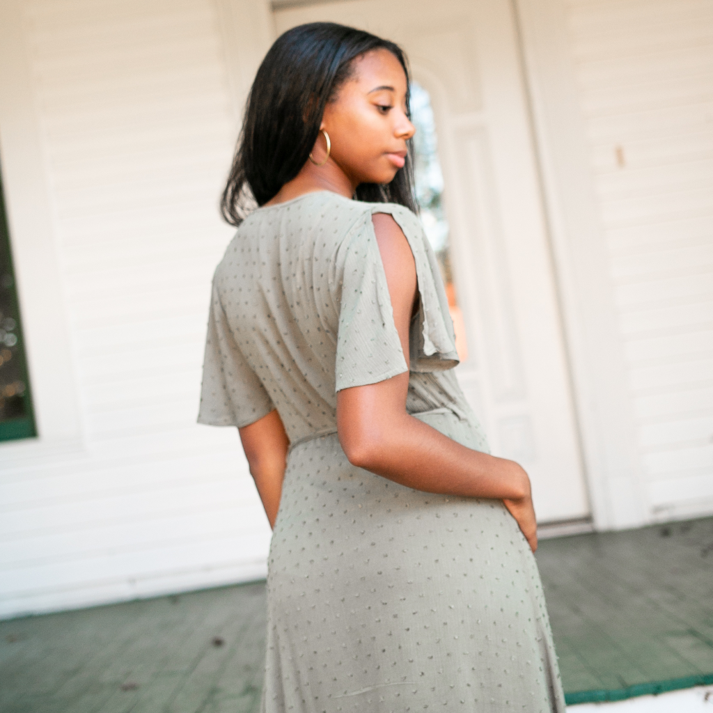 Olive Dotted Maxi Wrap Dress