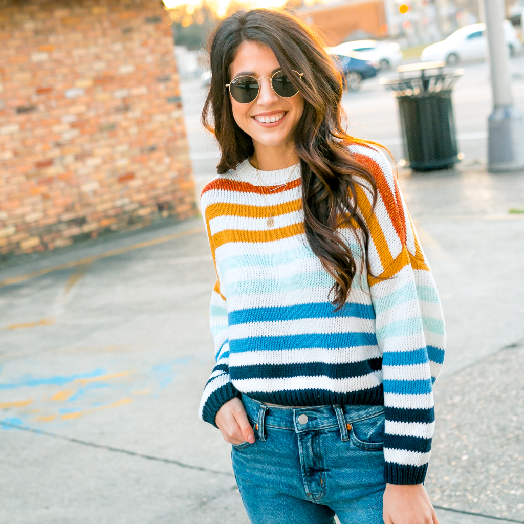 Multicolored Striped Striped Crop Sweater