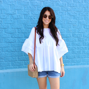 White Peplum Top with Flutter Sleeves