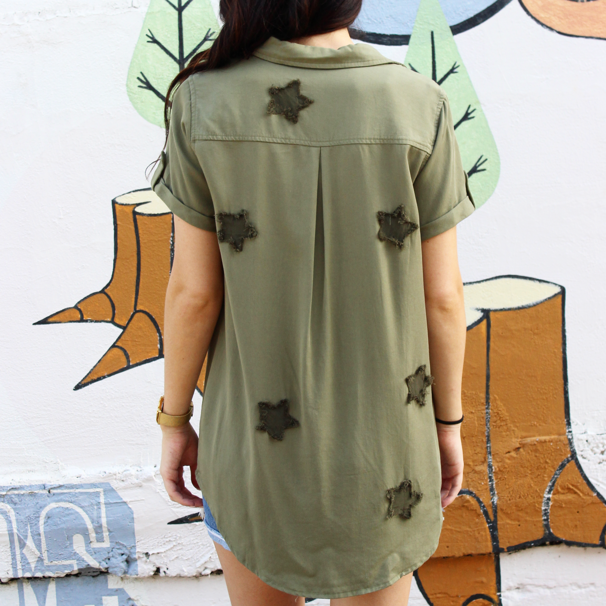 Olive Button Up with Star Detail