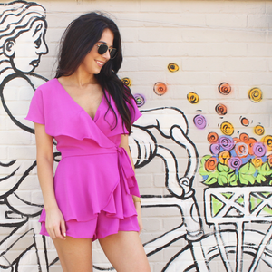 Orchid Wrap Romper with Ruffle Detail