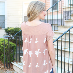 Rust Embroidered Back Tee